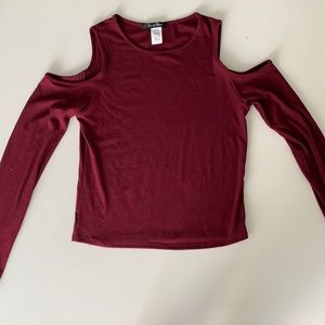 Burgundy cut-out shoulder long sleeve